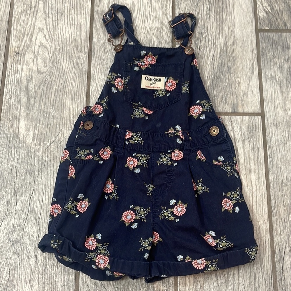 OSHKOSH girl navy floral shirt overalls Toddler